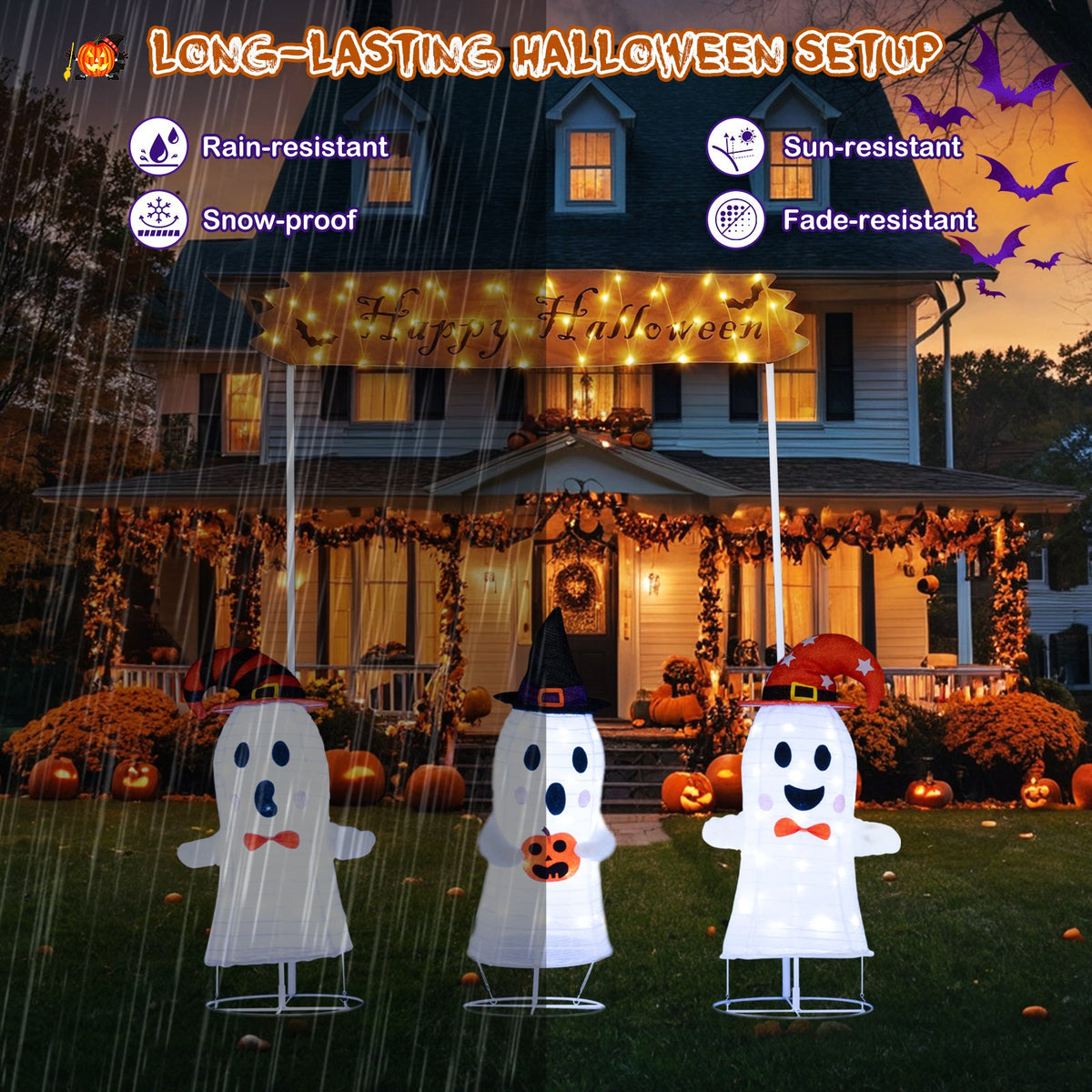 4 Pieces Halloween Decoration Pop up Ghosts with Gate and LED Lights