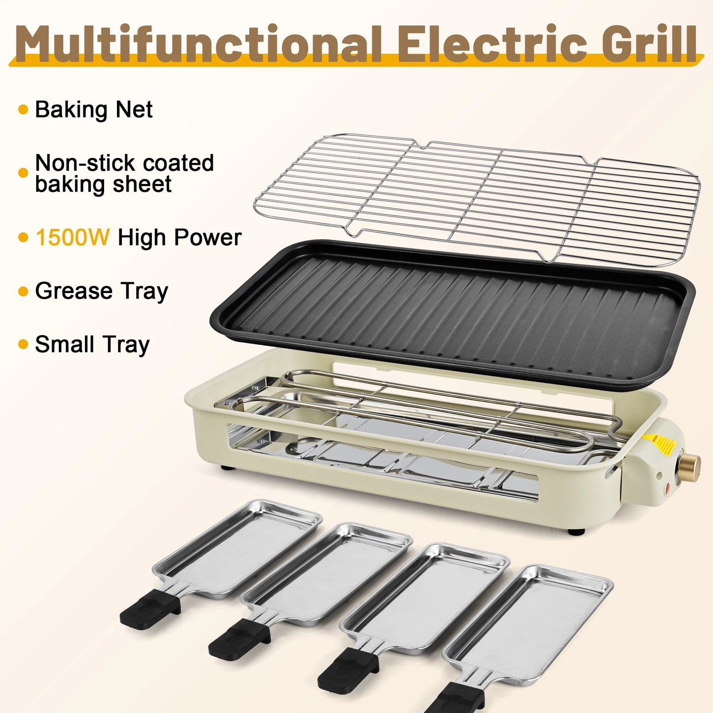 2-in-1 Electric Grill Pan 1500W Non-Stick Smokeless BBQ Grill
