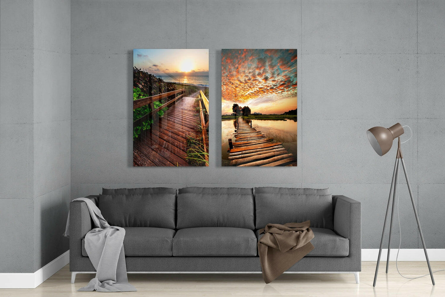 Beautiful Sunsets 2 Pieces Glass Wall Art