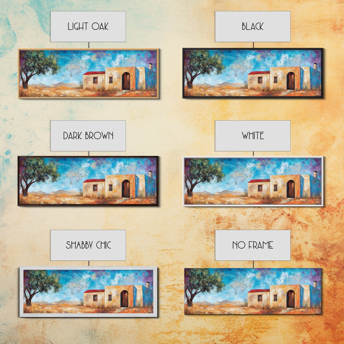 Southwest Desert House Painting, Blue Sky Adobe Home, Canvas Wall Decor