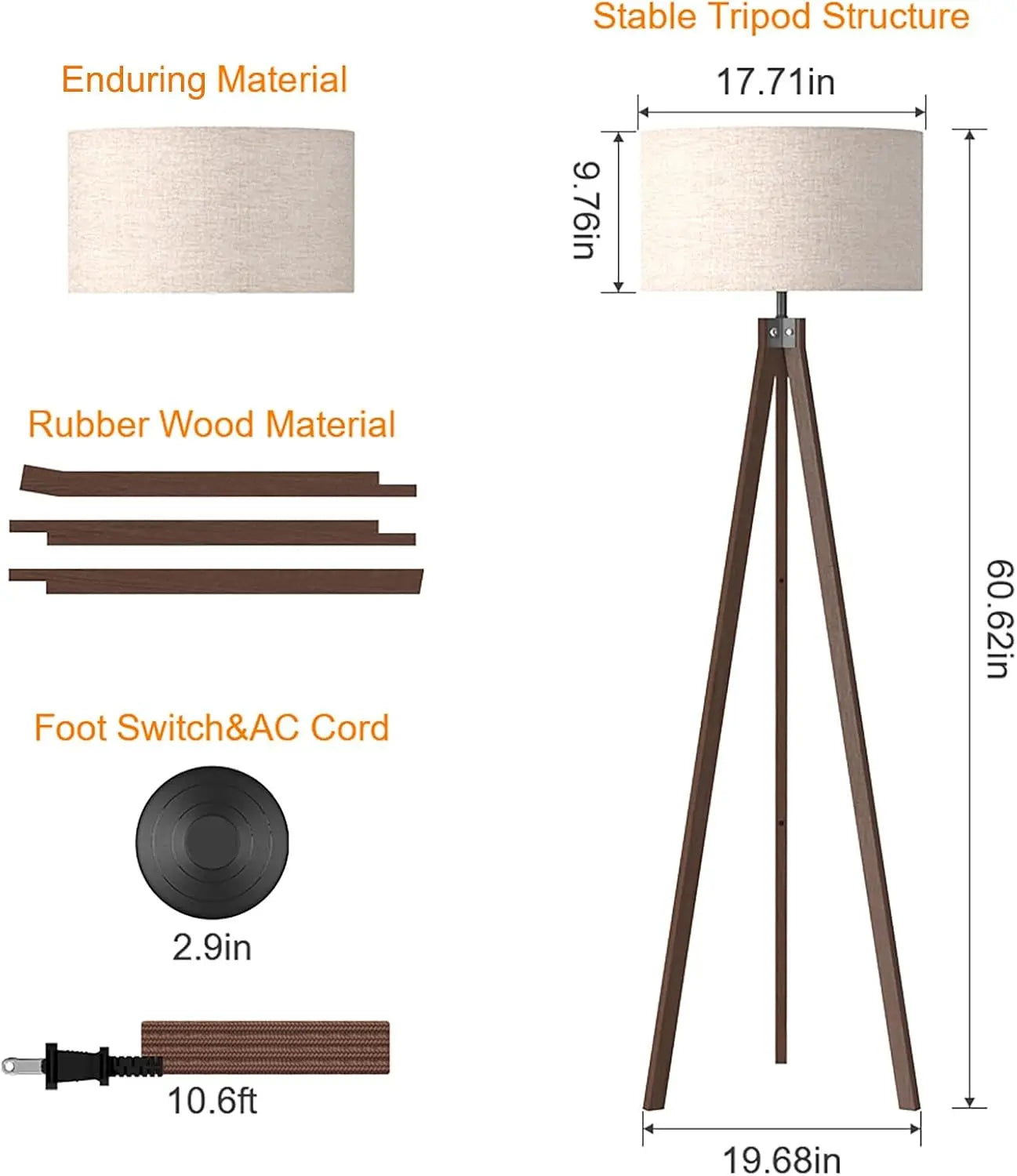 Mid Century Modern Wood Tripod Floor Lamp, Perfect for MSM Decor!