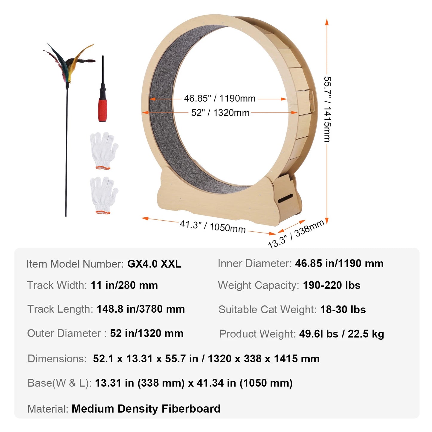 Large Cat Treadmill Wheel for Indoor Cat Running Wheel with Detachable Carpet