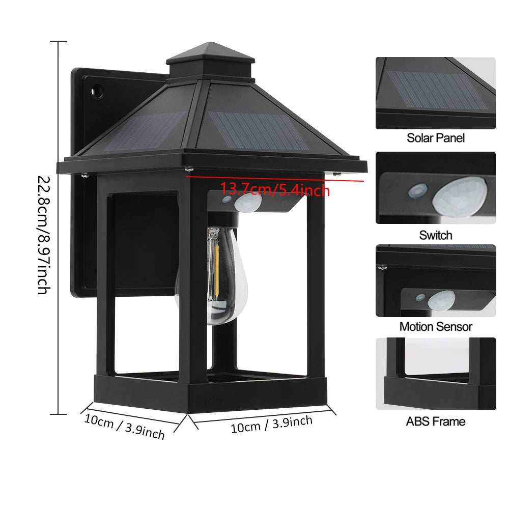 2pcs Solar Powered Wall Lanterns Dusk to Dawn Motion Sensor