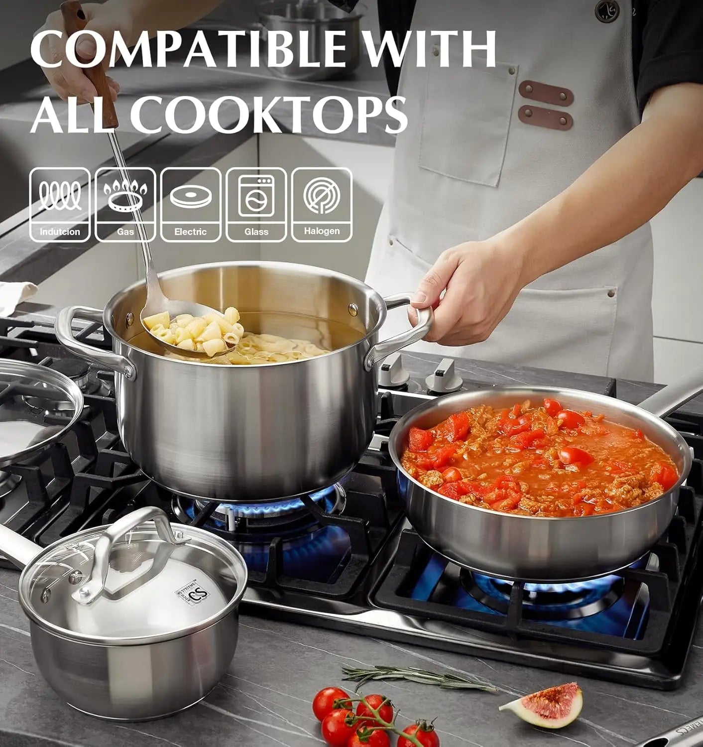 10 Piece Kitchen Cookware Sets, Induction Ready, Oven Safe to 450°F