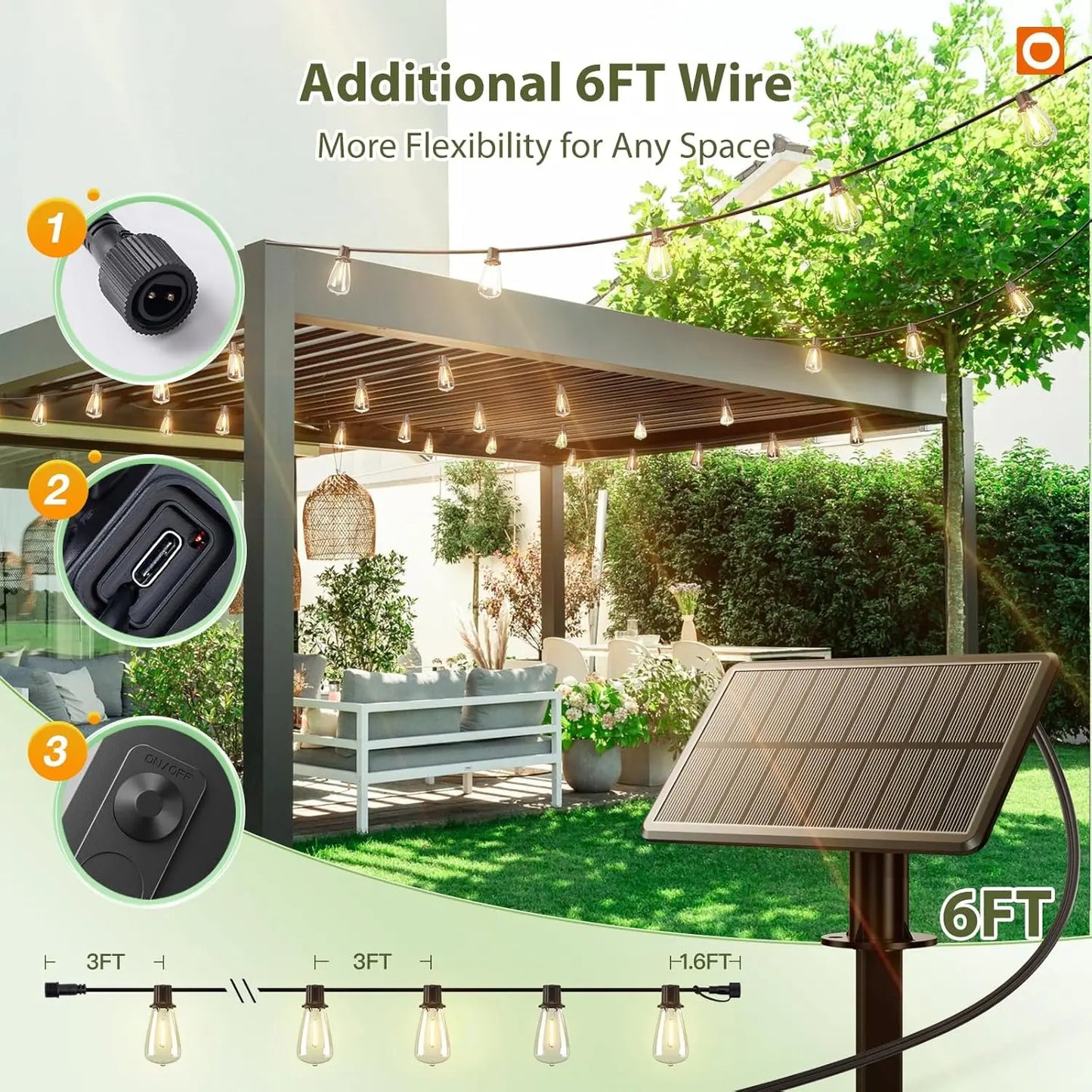 52(48+4) FT Solar String Lights Waterproof,Patio Lights Solar Powered with Remote