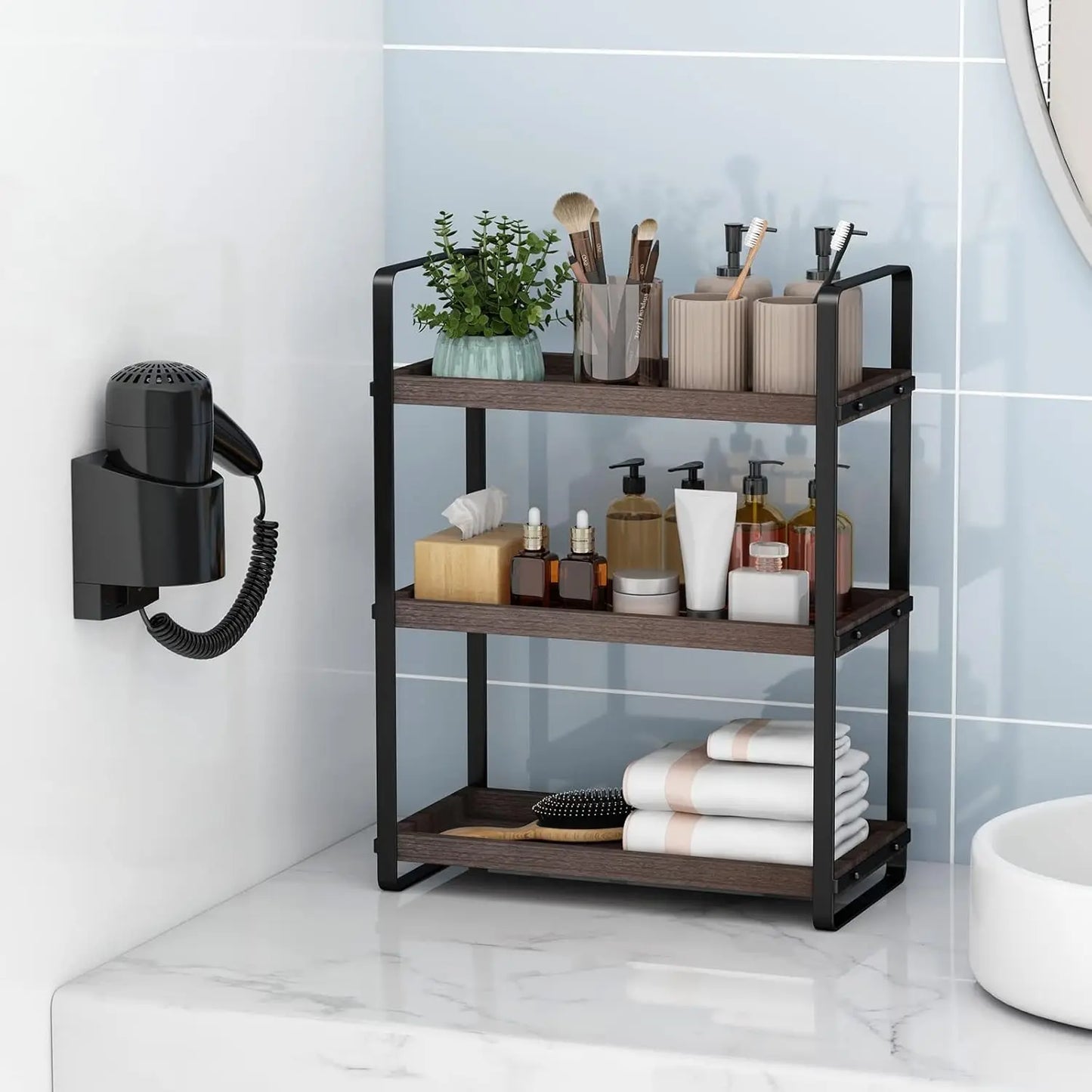 Brown 3-Tier Bathroom Counter Organizer, Makeup Shelf & Sink Caddy