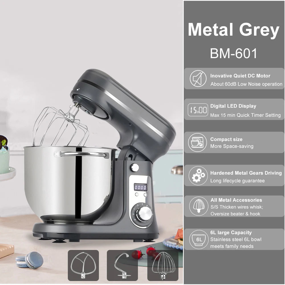Food Stand Mixer, Blender, Quiet Motor, Cream Egg Whisk, Whip Dough Kneader, 6-Speed,
