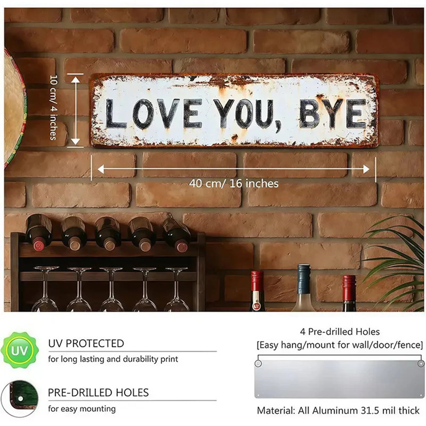 1/2Pcs Love You Bye Retro Metal Wall Plaque Hallway Entryway