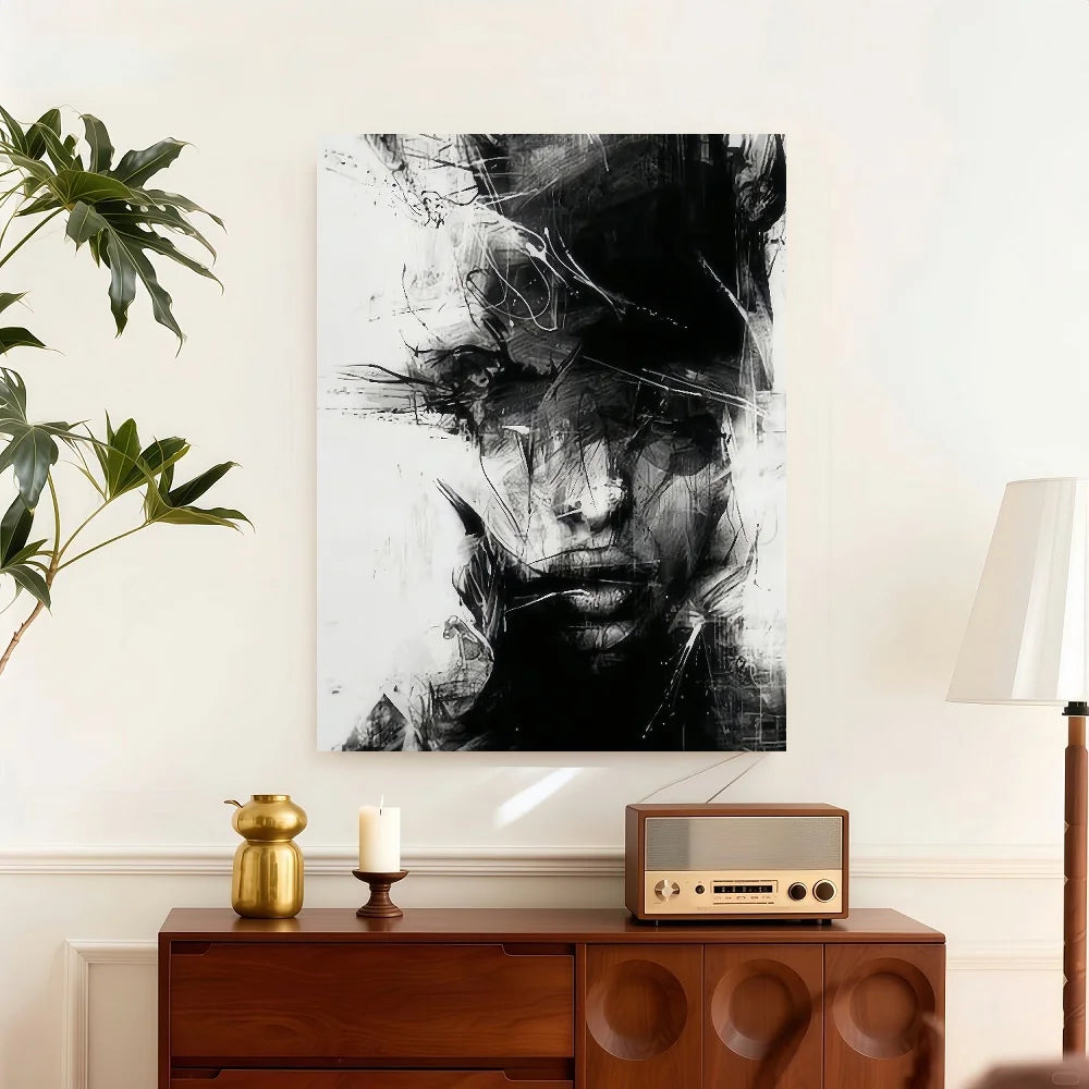 Framed Decoration Contemporary Abstract Painting Black And White