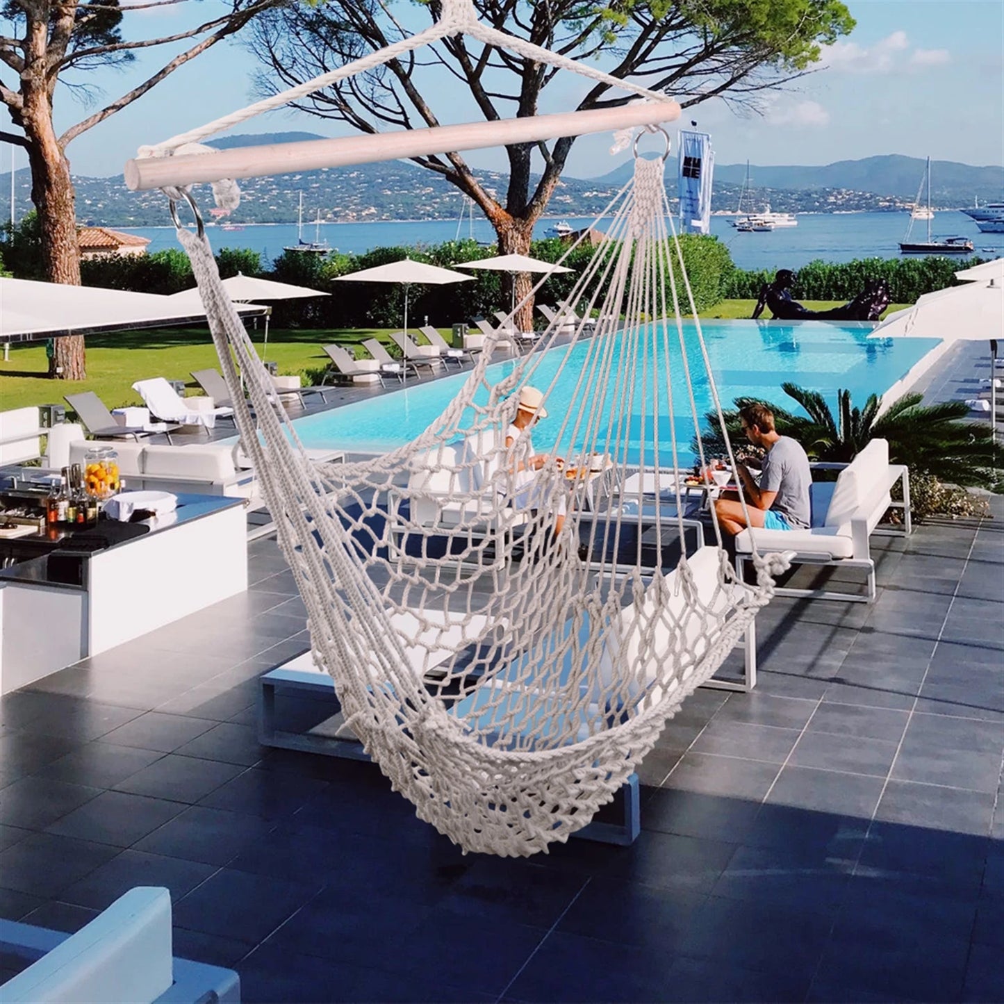Nordic Style White Hammock Hanging Chair For Swinging Single Safety Hammock