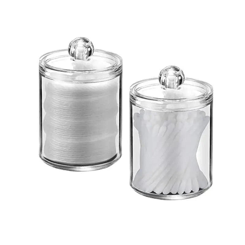 Portable 2pcs Cosmetics Storage Box Makeup Organizer Bathroom Jar Cotton Swab Cotton Pad