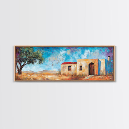 Southwest Desert House Painting, Blue Sky Adobe Home, Canvas Wall Decor