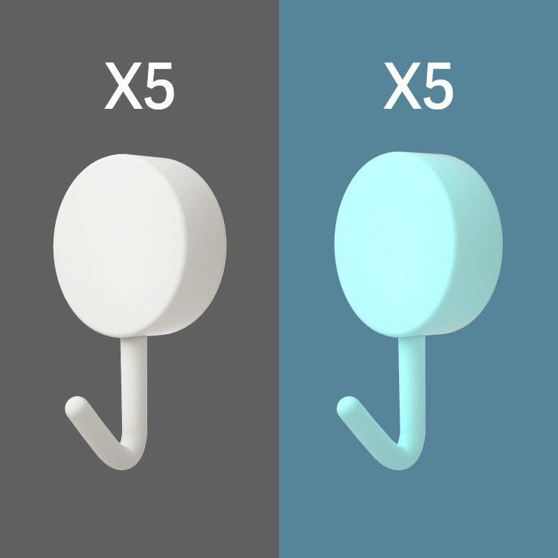 10PCS Self Adhesive Wall Hook Strong Without Drilling Coat Bag Bathroom Door