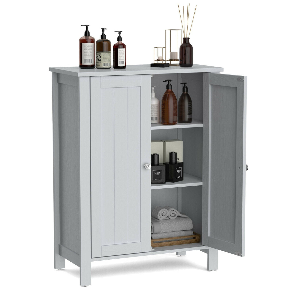 2-Door Bathroom Floor Storage Cabinet Space Saver Organizer