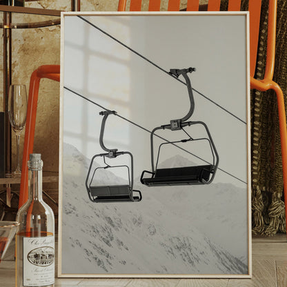Solitude in Ascent – Minimalist Ski Lift Black & White Print