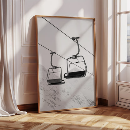 Solitude in Ascent – Minimalist Ski Lift Black & White Print