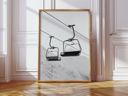 Solitude in Ascent – Minimalist Ski Lift Black & White Print