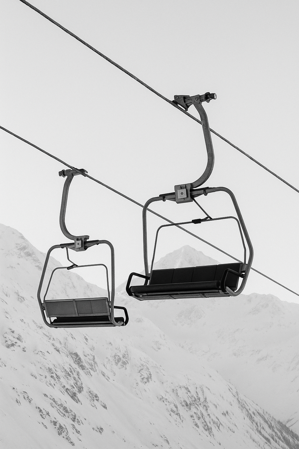 Solitude in Ascent – Minimalist Ski Lift Black & White Print