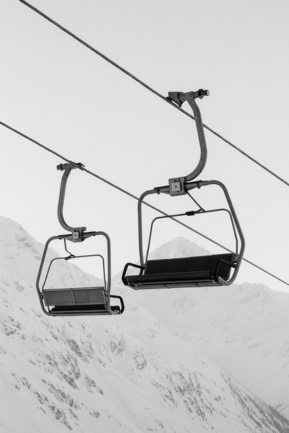 Solitude in Ascent – Minimalist Ski Lift Black & White Print