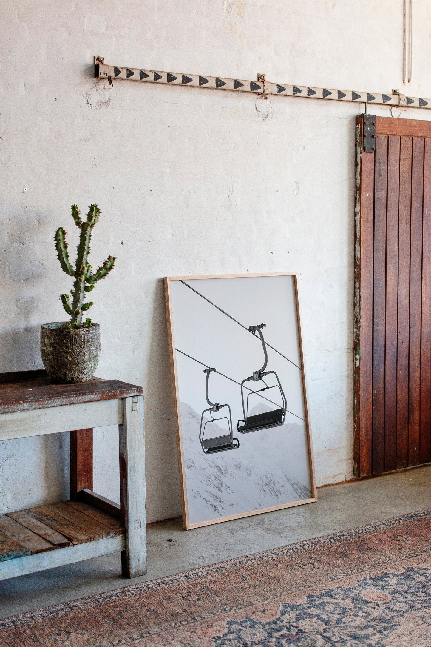 Solitude in Ascent – Minimalist Ski Lift Black & White Print