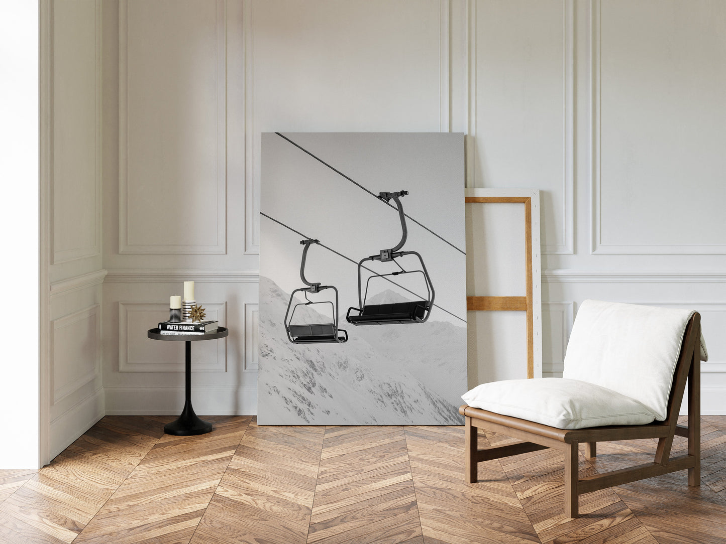 Solitude in Ascent – Minimalist Ski Lift Black & White Print
