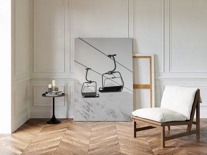 Solitude in Ascent – Minimalist Ski Lift Black & White Print