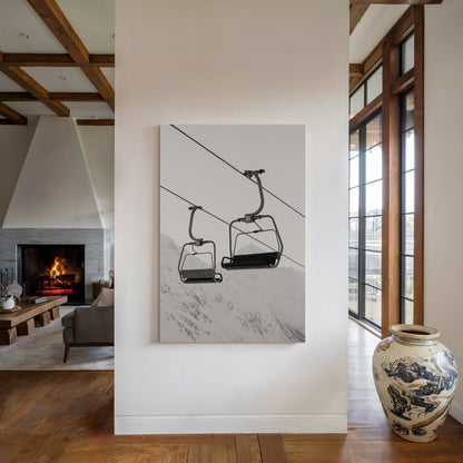 Solitude in Ascent – Minimalist Ski Lift Black & White Print
