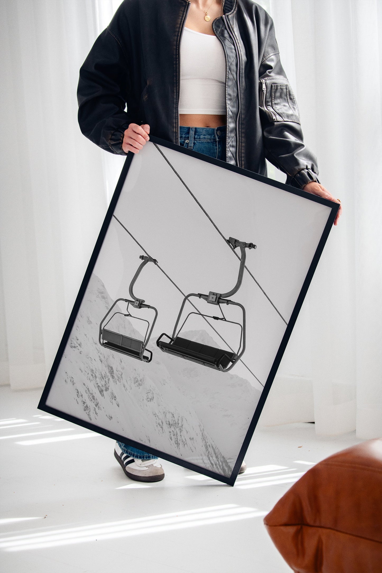 Solitude in Ascent – Minimalist Ski Lift Black & White Print
