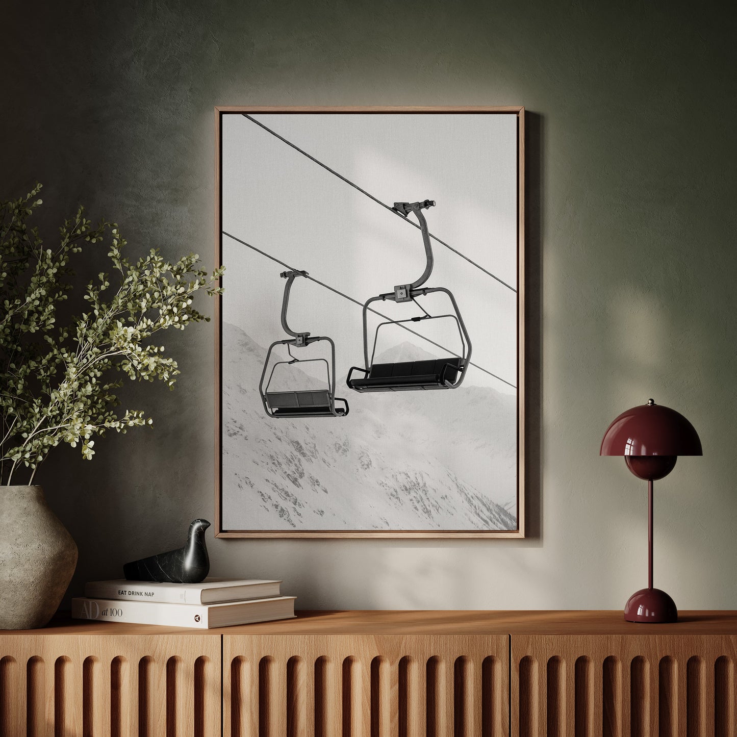 Solitude in Ascent – Minimalist Ski Lift Black & White Print