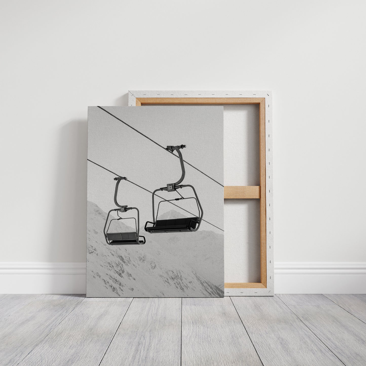 Solitude in Ascent – Minimalist Ski Lift Black & White Print
