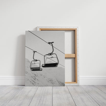 Solitude in Ascent – Minimalist Ski Lift Black & White Print