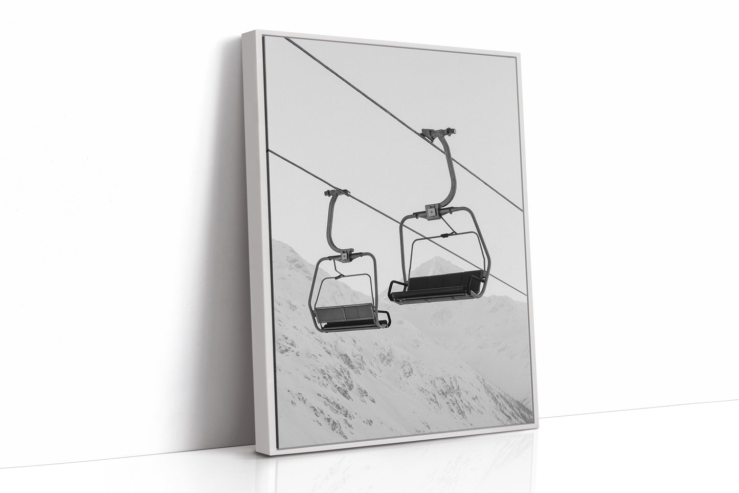 Solitude in Ascent – Minimalist Ski Lift Black & White Print