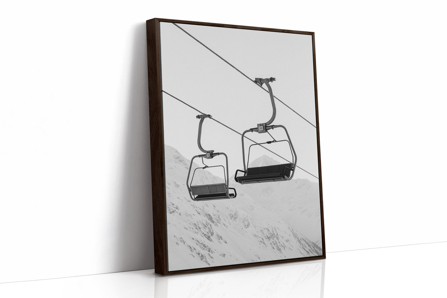 Solitude in Ascent – Minimalist Ski Lift Black & White Print