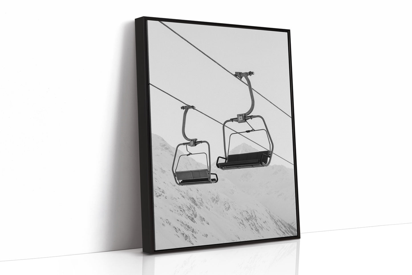 Solitude in Ascent – Minimalist Ski Lift Black & White Print