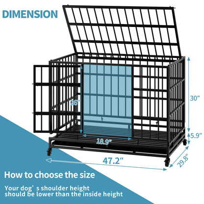48 Inch Heavy Duty Indestructible Dog Crate with Wheels