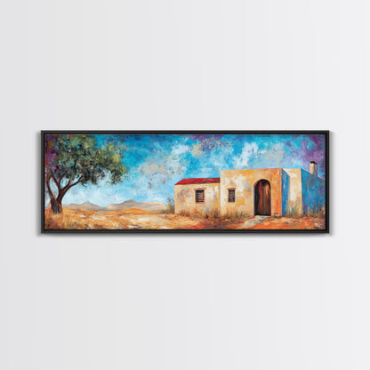 Southwest Desert House Painting, Blue Sky Adobe Home, Canvas Wall Decor