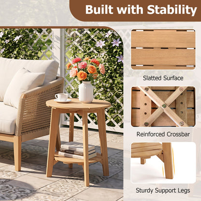 2-Tier Eucalyptus Wood Side Table with Storage Shelf