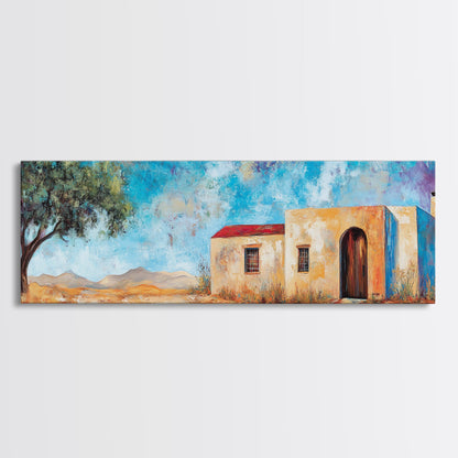 Southwest Desert House Painting, Blue Sky Adobe Home, Canvas Wall Decor