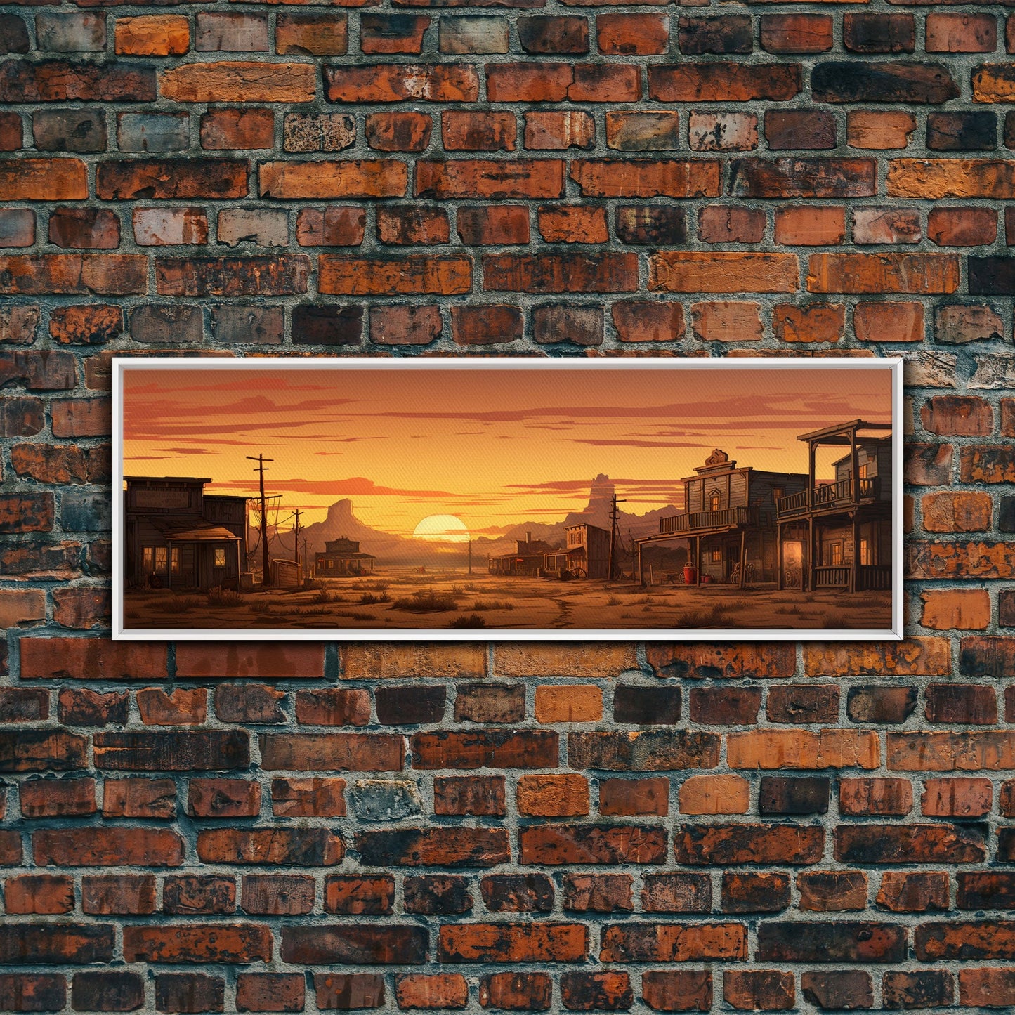 Abandoned Wildwest Ghost Town Framed Canvas Print, Panoramic Wall Art, Wild West Decor, Southwestern Farmhouse Decor, Boom Town Art