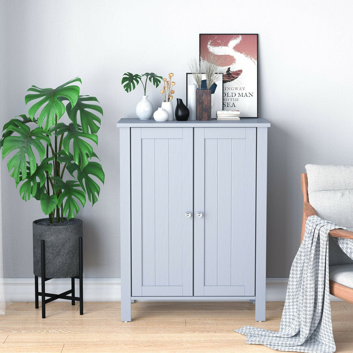2-Door Bathroom Floor Storage Cabinet Space Saver Organizer