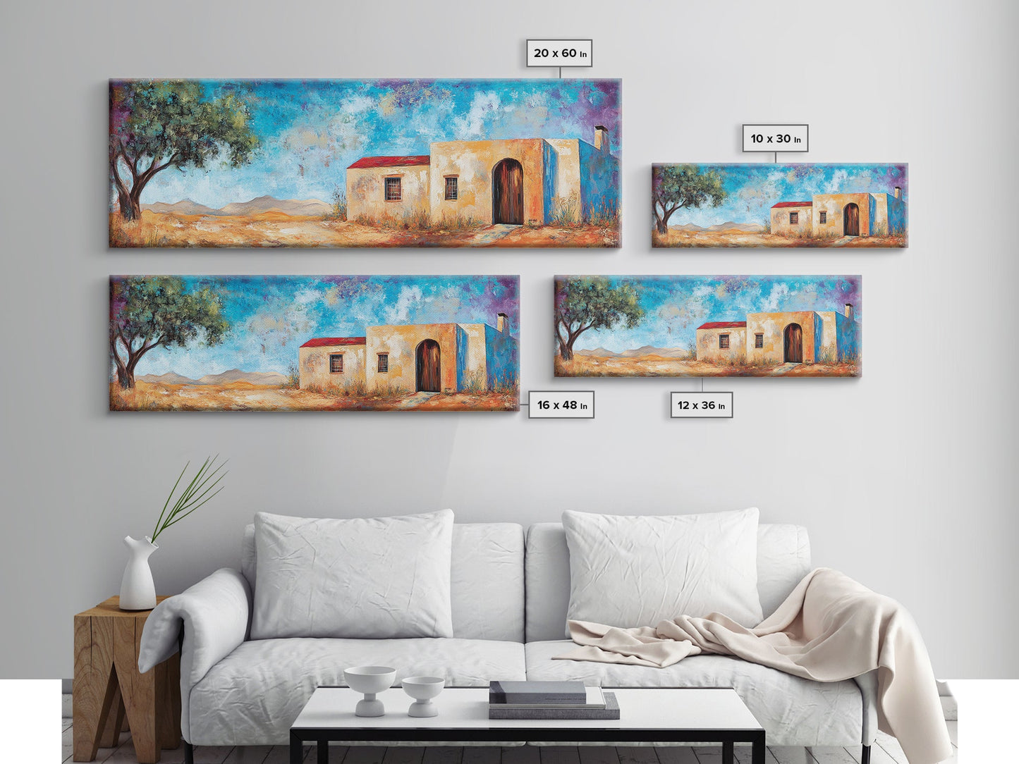 Southwest Desert House Painting, Blue Sky Adobe Home, Canvas Wall Decor