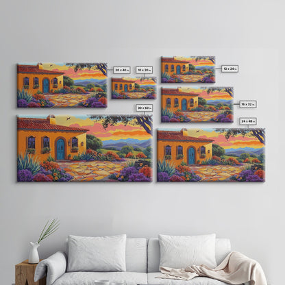 House Sunset, Garden, Southwest, Framed Canvas Print
