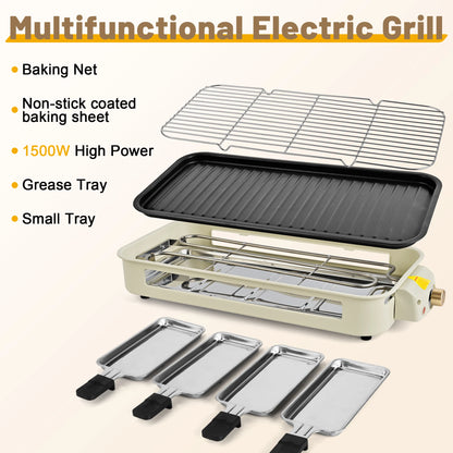 2-in-1 Electric Grill Pan 1500W Non-Stick Smokeless BBQ Grill