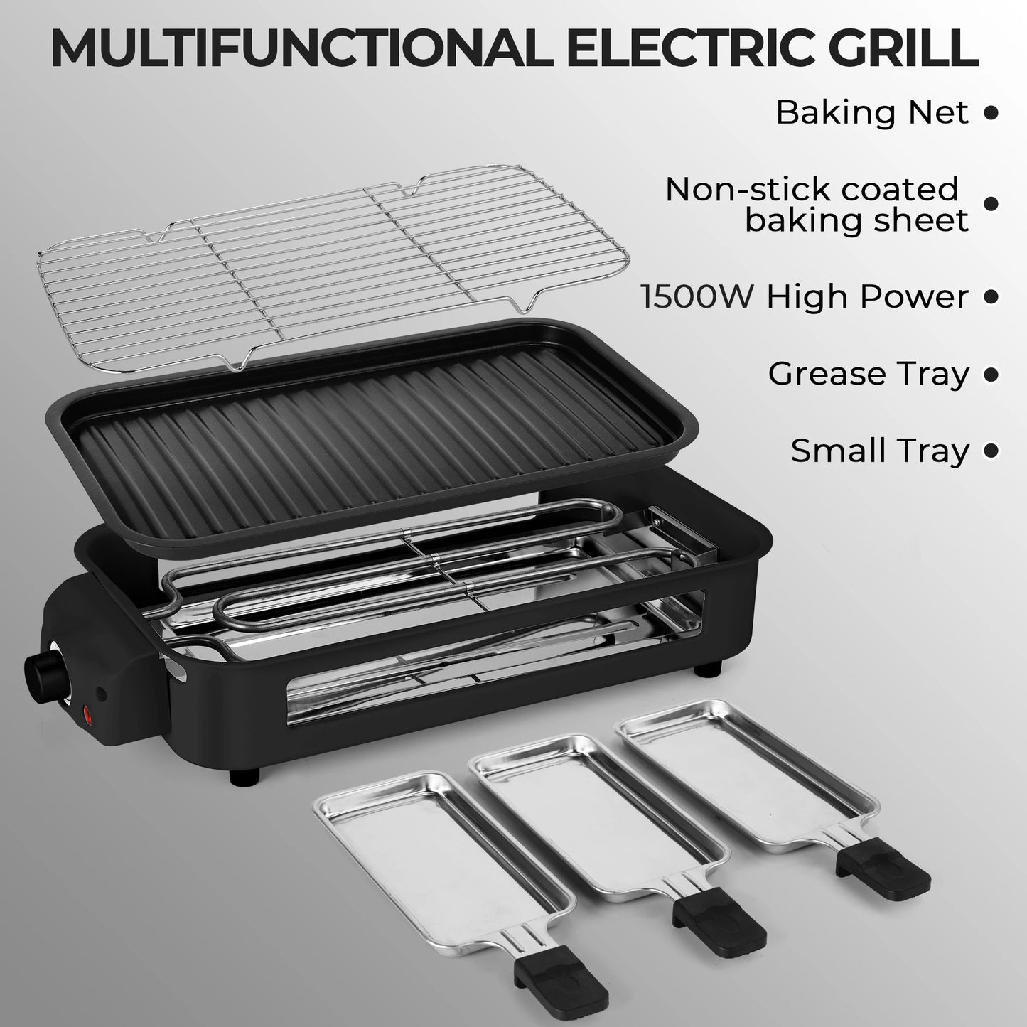 2-in-1 Electric Grill Pan 1500W Non-Stick Smokeless BBQ Grill