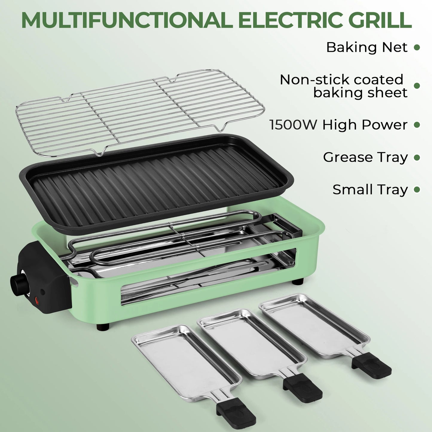 2-in-1 Electric Grill Pan 1500W Non-Stick Smokeless BBQ Grill
