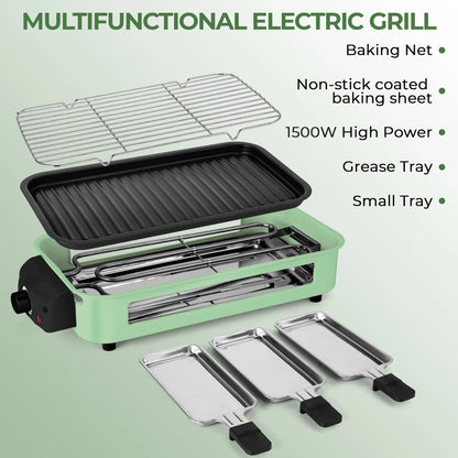 2-in-1 Electric Grill Pan 1500W Non-Stick Smokeless BBQ Grill