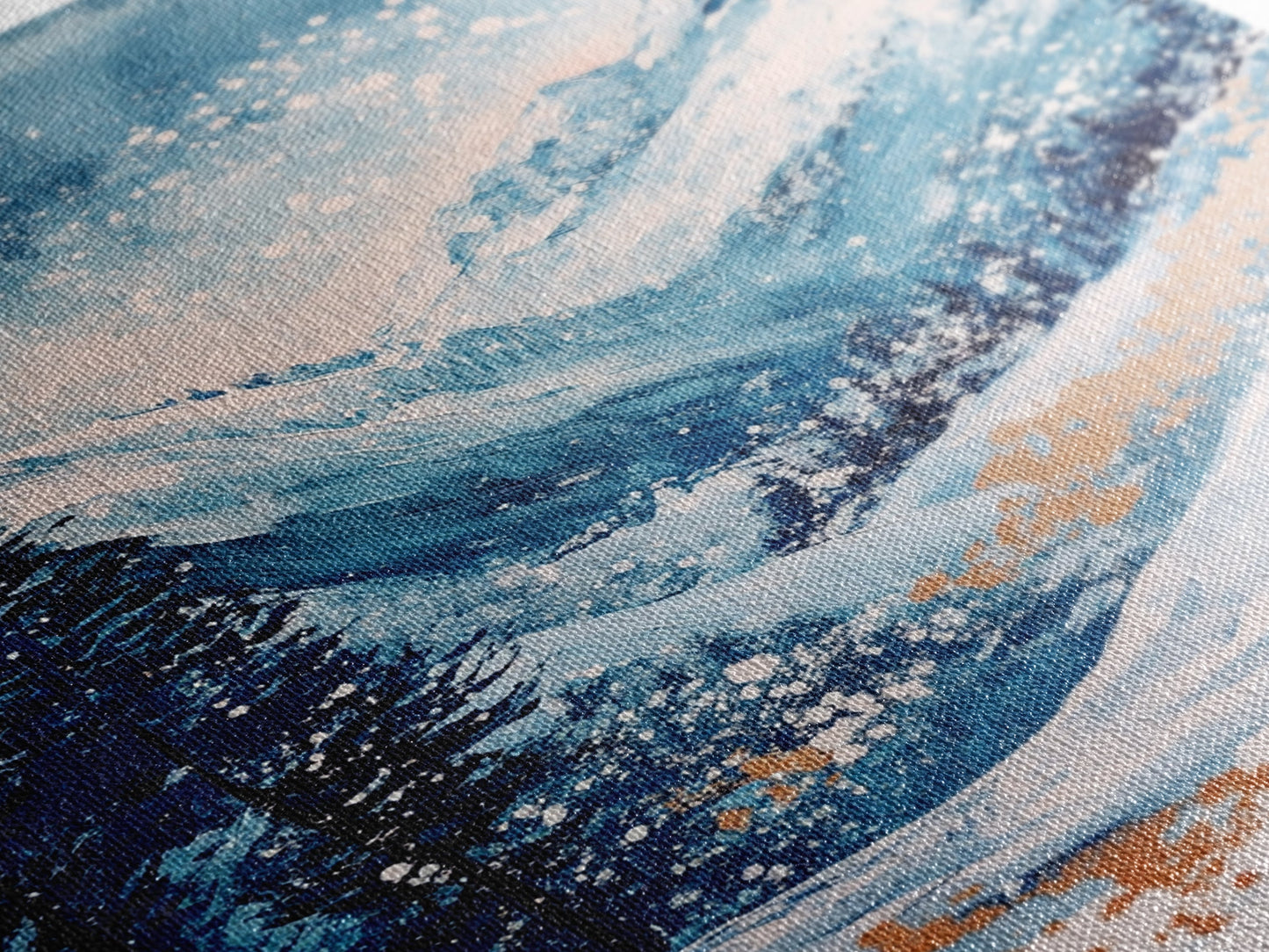 Blue Winter Wonderland Canvas Print Snowy Mountain Art, Nordic Landscape Painting,