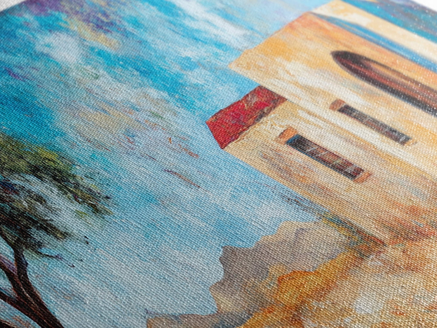 Southwest Desert House Painting, Blue Sky Adobe Home, Canvas Wall Decor