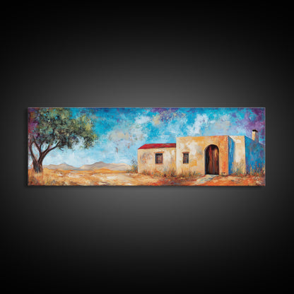 Southwest Desert House Painting, Blue Sky Adobe Home, Canvas Wall Decor