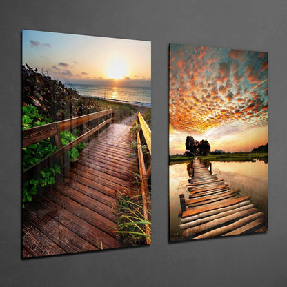 Beautiful Sunsets 2 Pieces Glass Wall Art